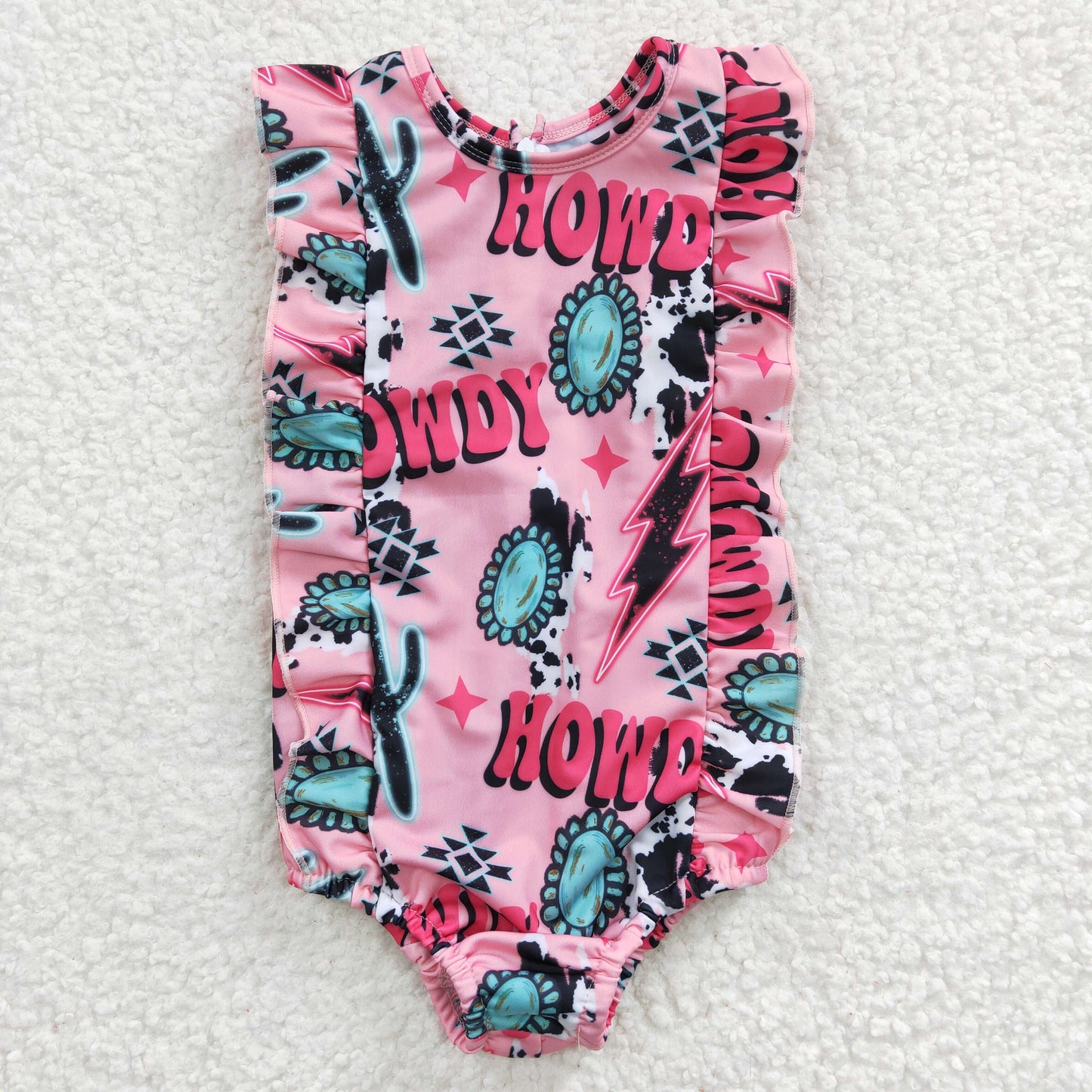 S0036 Pink Western Aztec Howdy Kids Bathing Suits Swimsuits