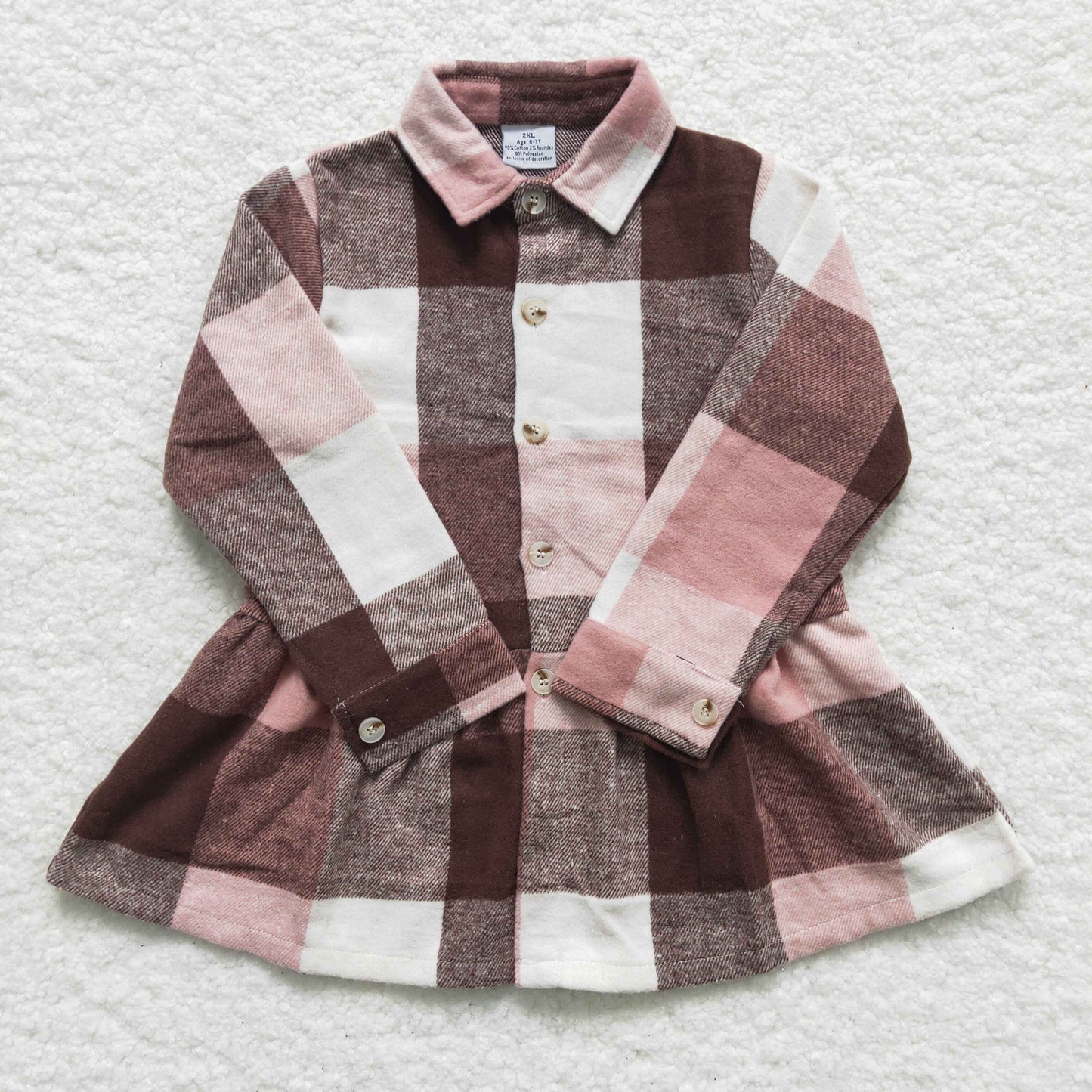GT0090 Pink Plaid Print Girls Shirts Dress