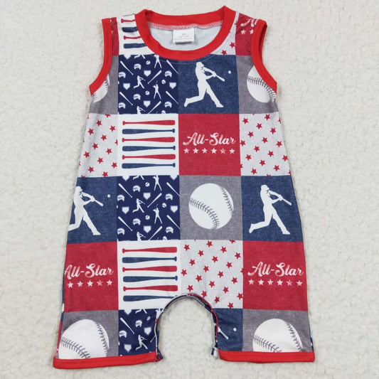 SR0356 Baseball Red Sleeveless Boys Romper