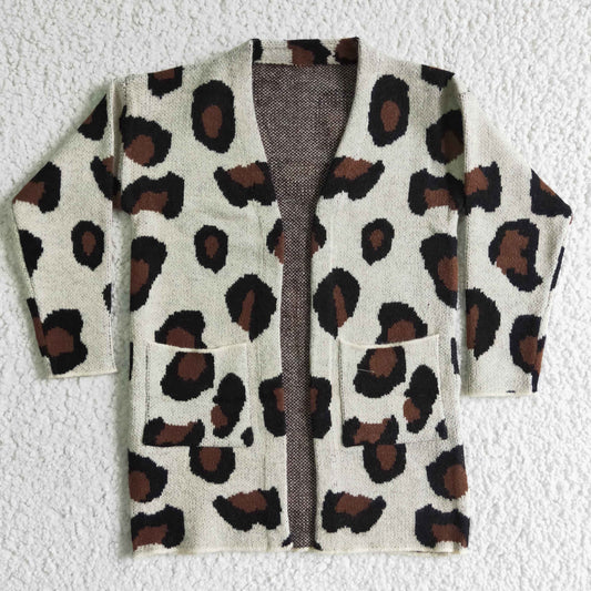 6 A21-11 Leopard Print Long Sleeve Cardigan Girls