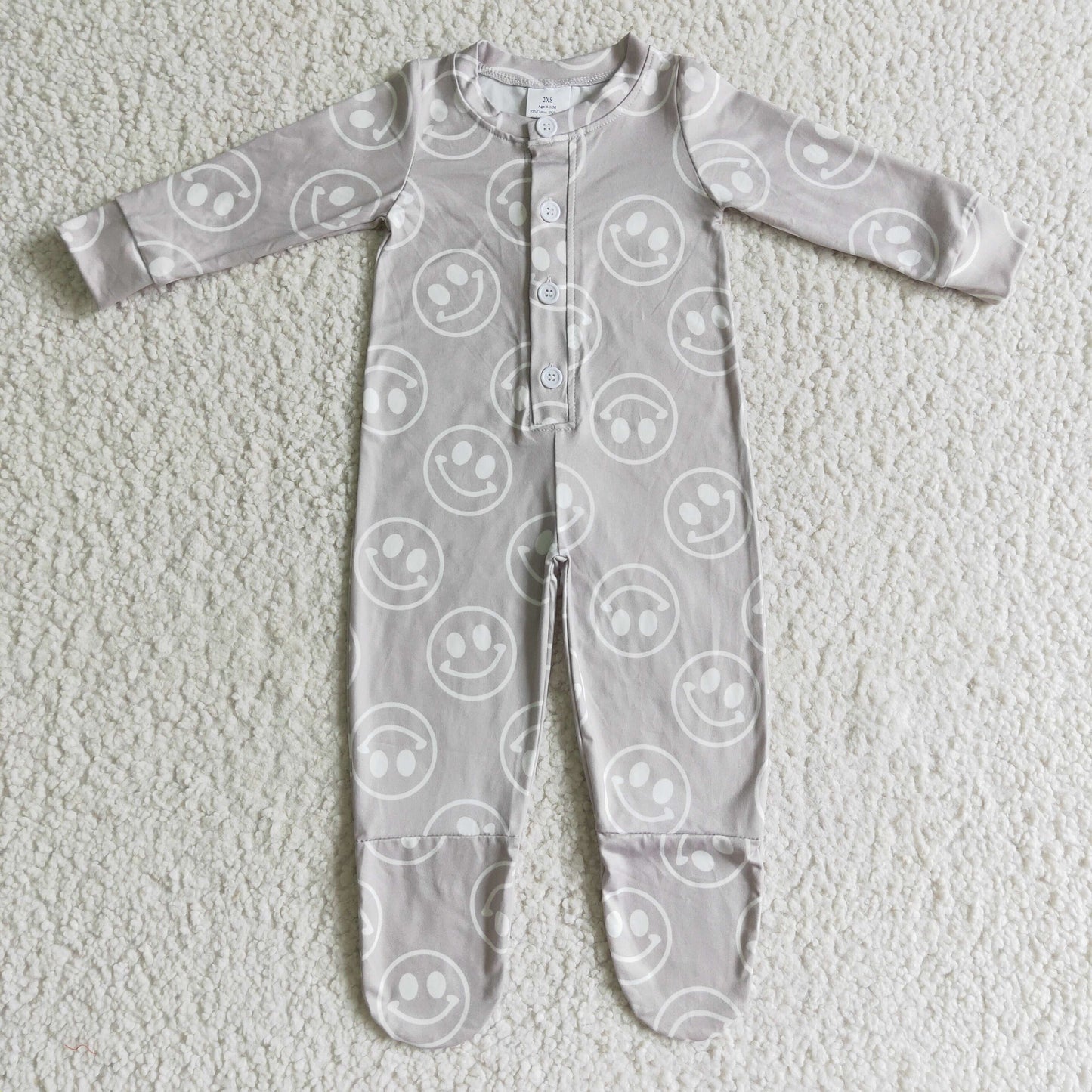 LR0114 Smile Grey Zipper Long Sleeve Romper