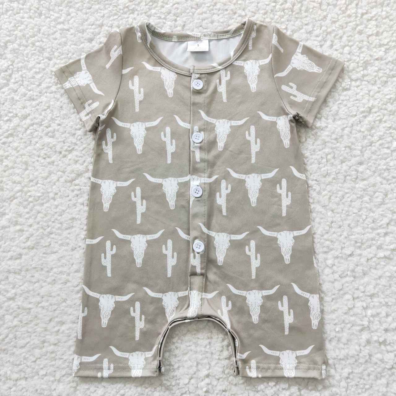 SR0258 Cow Skull Short Sleeve Western Kids Romper