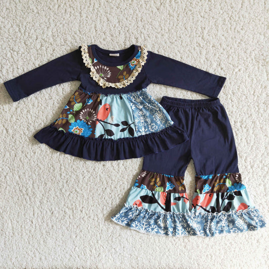 Navy Floral Winter Casual Kids Outfits