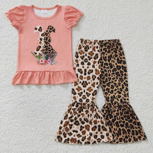 GSPO0261 Easter Bunny Pink Leopard Print Baby Girls Outfits
