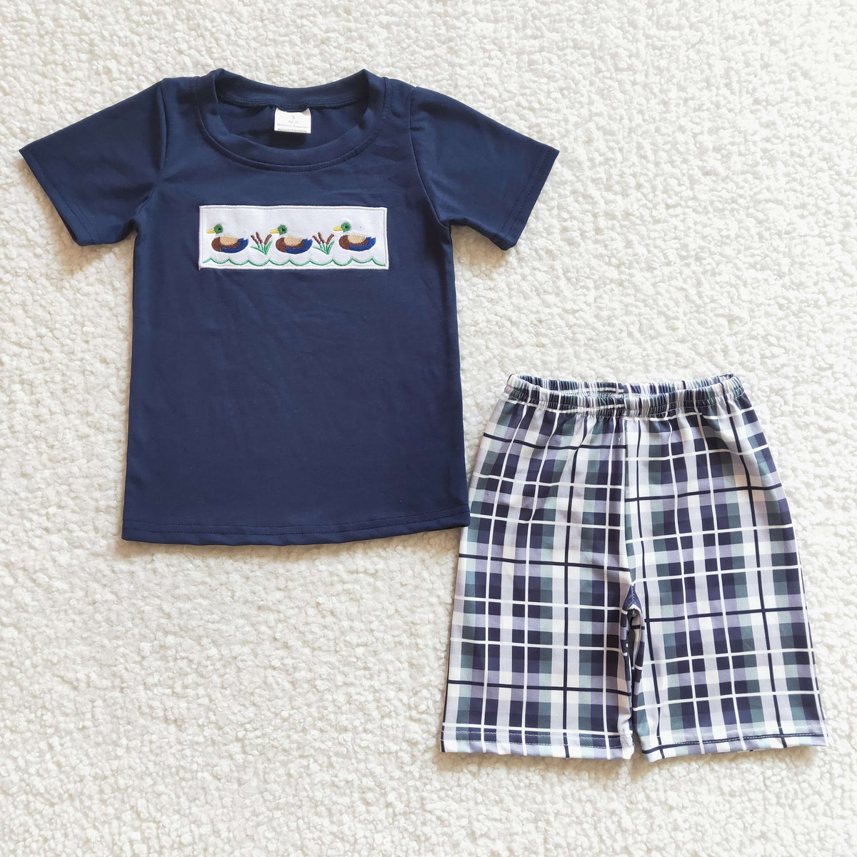 BSSO0128 Embroidery Duck Navy Summer Short Sleeve Boys Set
