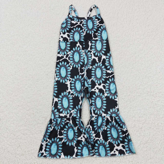 USA SHOP SR0369 Aztec Turquoise Cow Print Baby Girls Jumpsuits