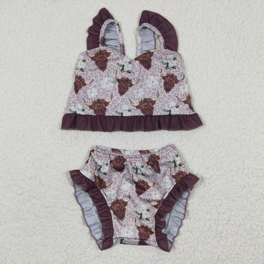 S0103 Heifer Leopard Print Brown Western Girls Bathing Suits Swimsuits