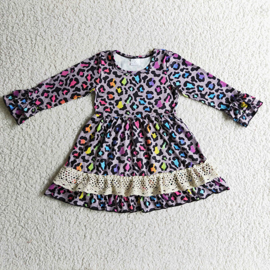 GLD0148 Colorful Leopard Print Lace Dress