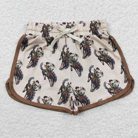 SS0088 Horse Brown Western Kids Summer Sport Shorts