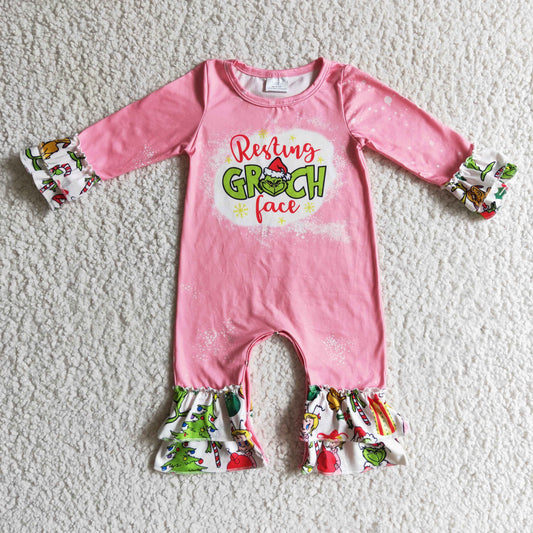 LR0154 Christmas Pink Green Girls Romper