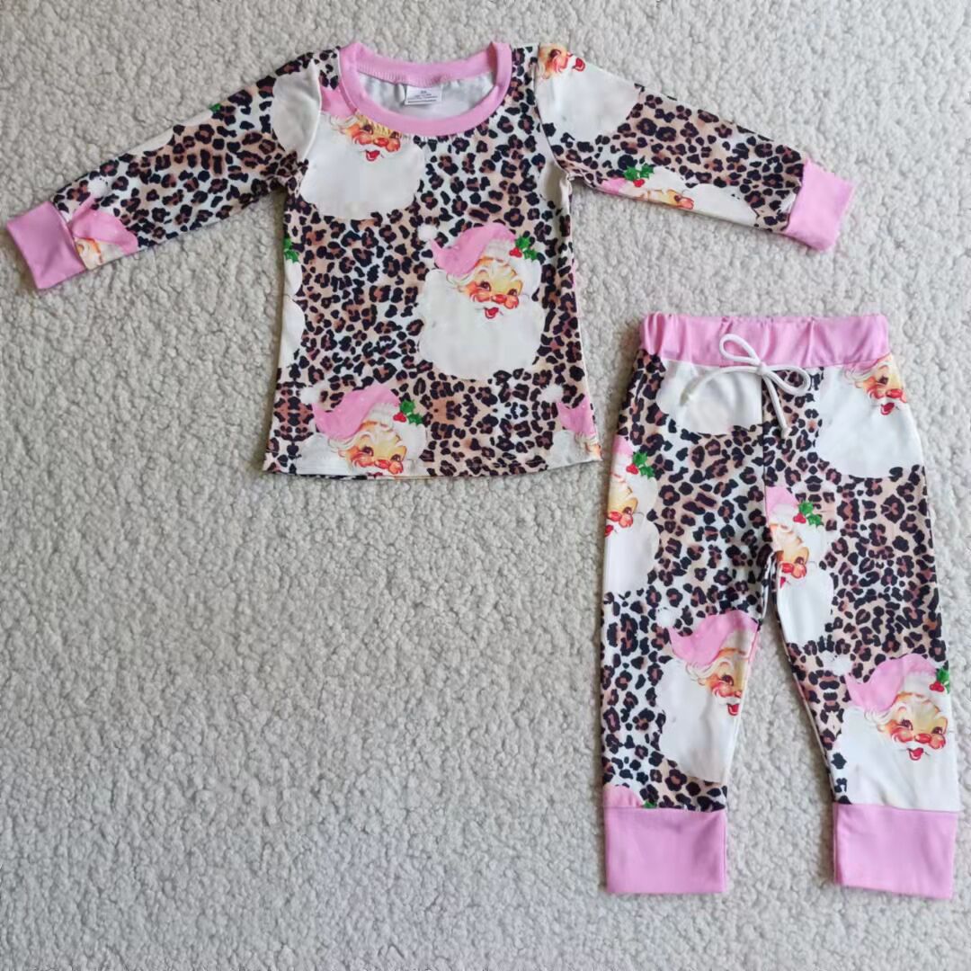 Christmas Santa Pink Leopard Print Pajamas