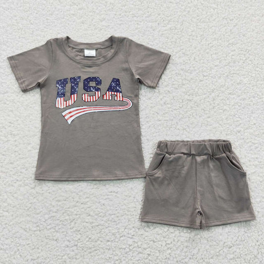BSSO0202 4th Of July Grey USA Summer Boys Set