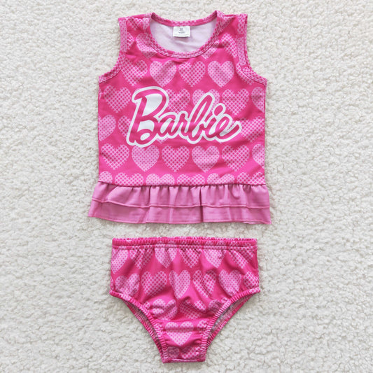 GBO0077 Hot Pink Sleeveless Ba Love Heart Bathing Suits Swimsuits