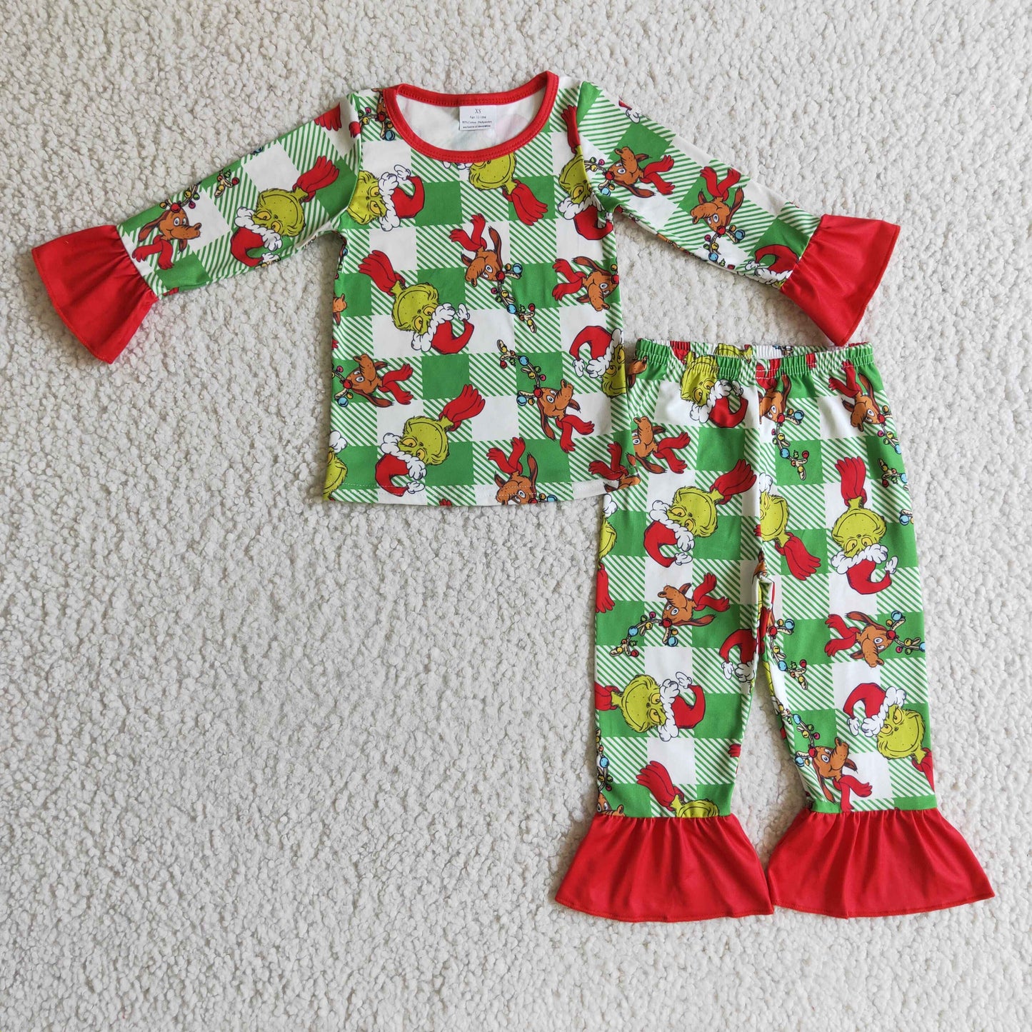 GLP0295 Christmas Green Plaid Print Girls Pajamas