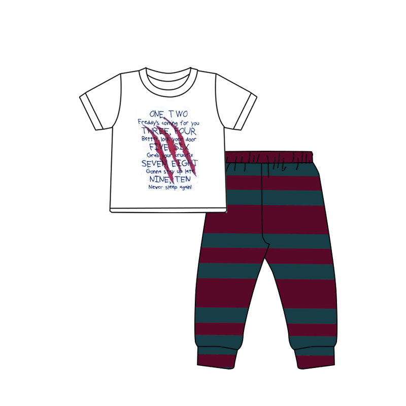 BSPO0034 Halloween Boys Green & Red Striped Print Outfits