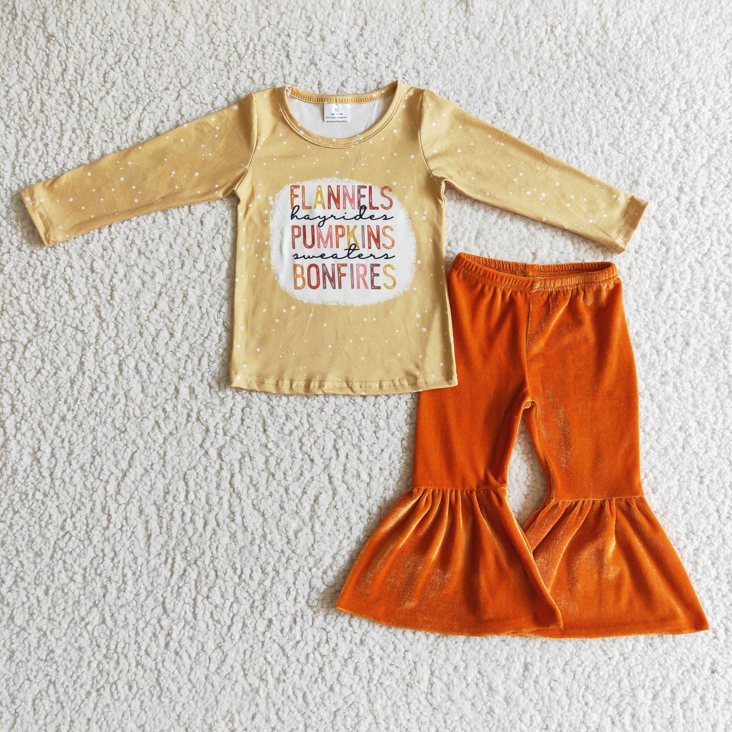 GLP0222 Flannels Pumpkins Bonfires Fall Velvet Pants Girls Set