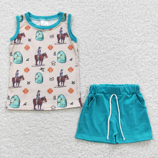 BSSO0208 Blue Horse Western Boys Aztec Summer Set