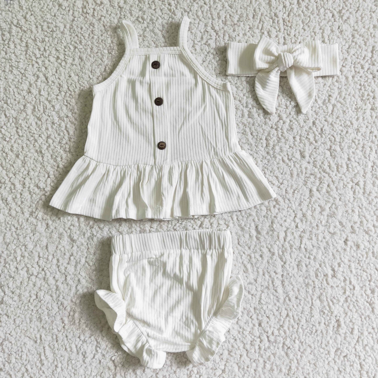 GBO0055 White Ribbed Girls Set