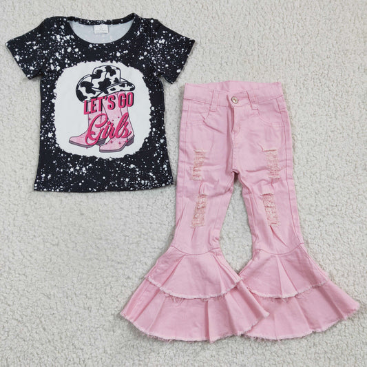 GSPO0496 Let's Go Girl Western Hat & Boots Pink Denim Jeans Kids Outfits