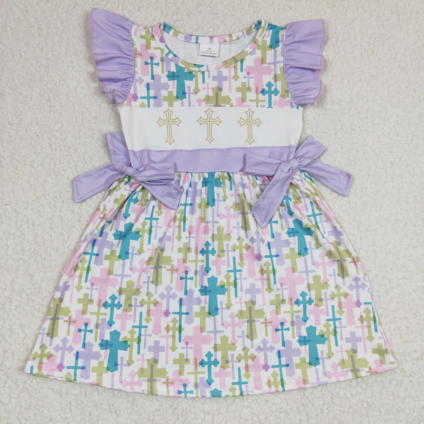 GSD0190 Crossing Purple Flutter Sleeve Easter Colorful Girls Dress