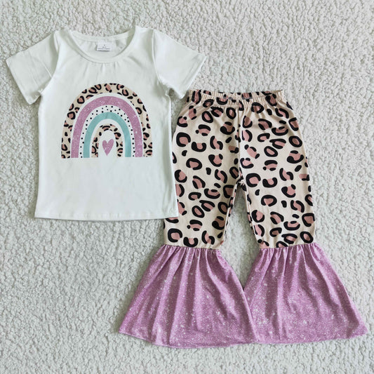 GSPO0036 Rainbow Leopard Print Bell-Pants Kids Set