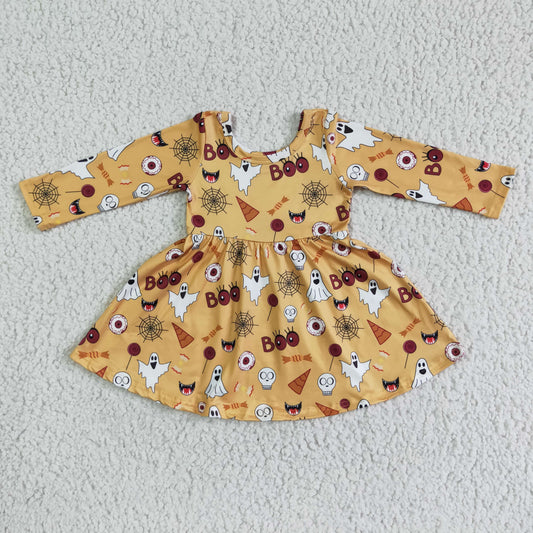 GLD0013 Long Sleeve Boo Halloween Ghost Girls Dress