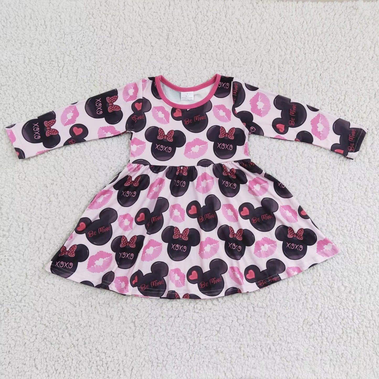 GLD0162 Pink Valentine's Day XOXO Cartoon M Baby Girls Dress