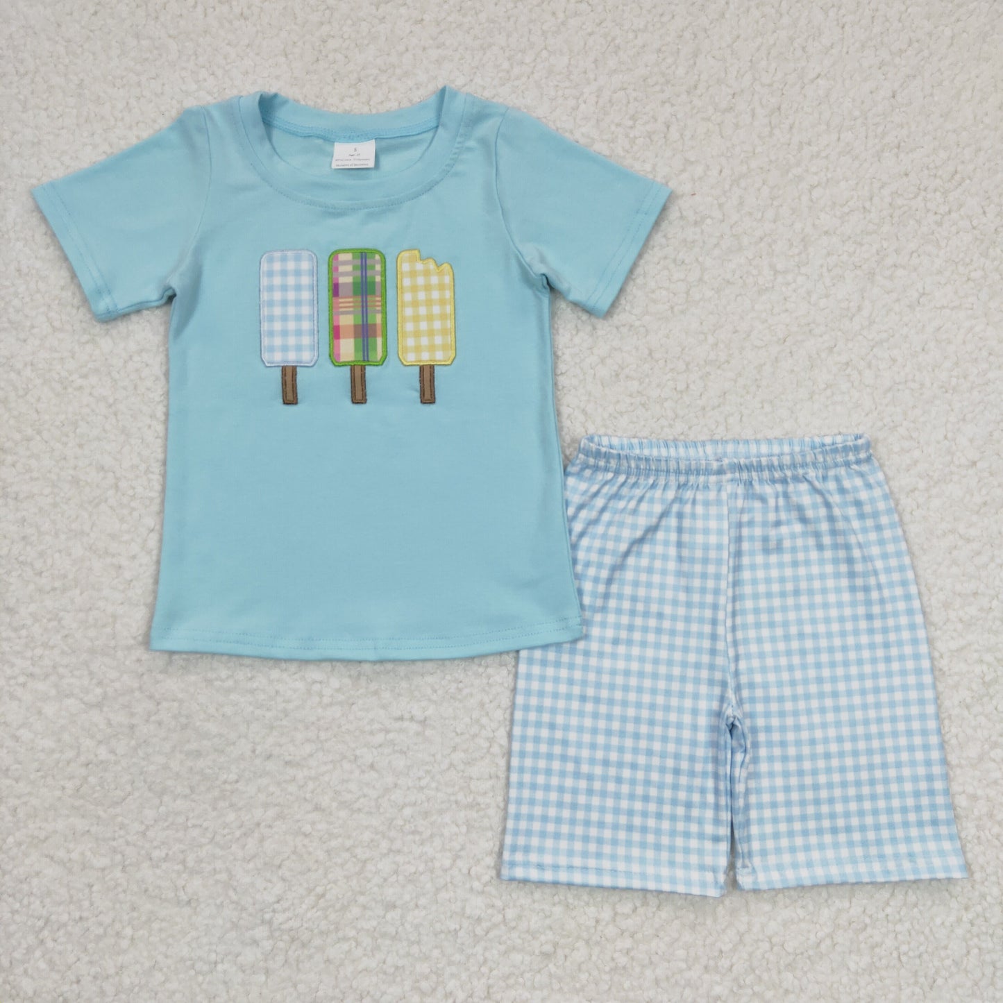 BSSO0129 Popsicle Blue Short Sleeve Summer Shorts Boys Set