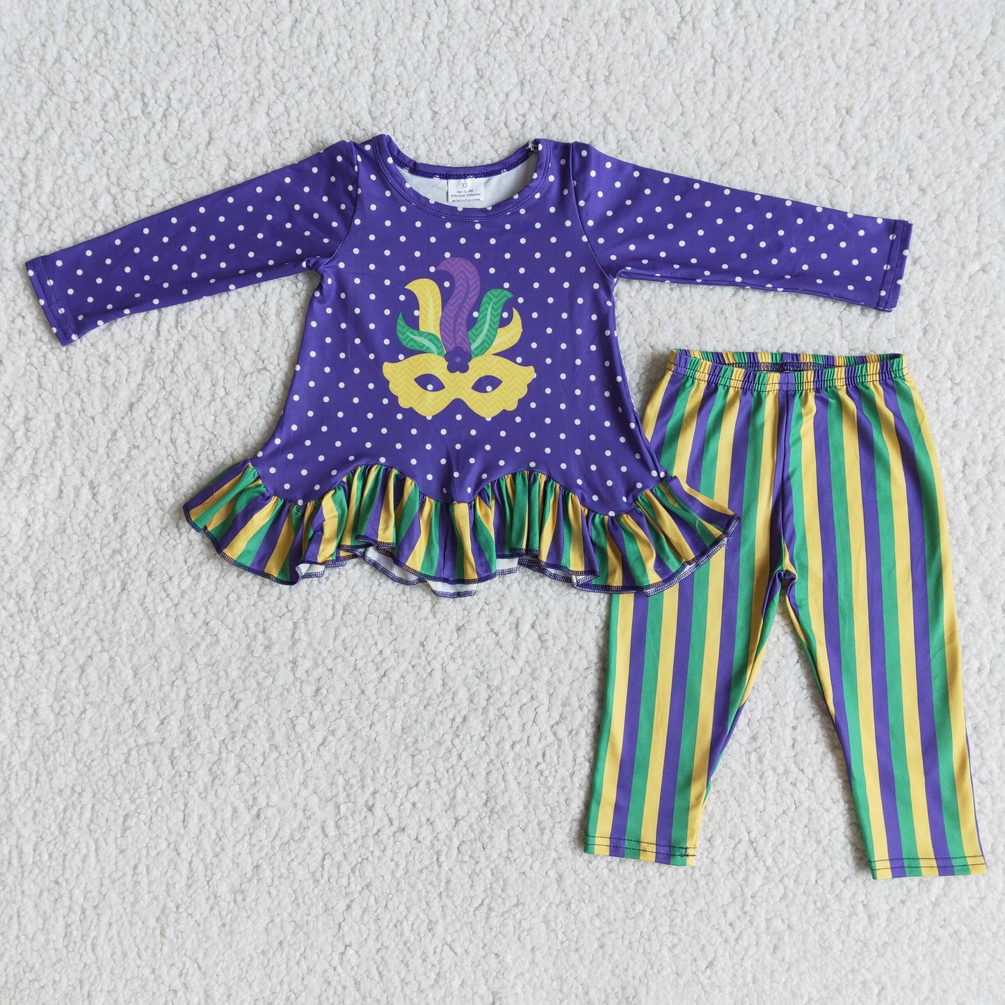 Mardi Gras Purple Striped Print Baby Girls Set