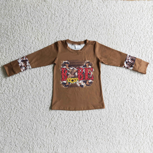 GT0066 Highland Cow Brown Babe Girls Top Shirts