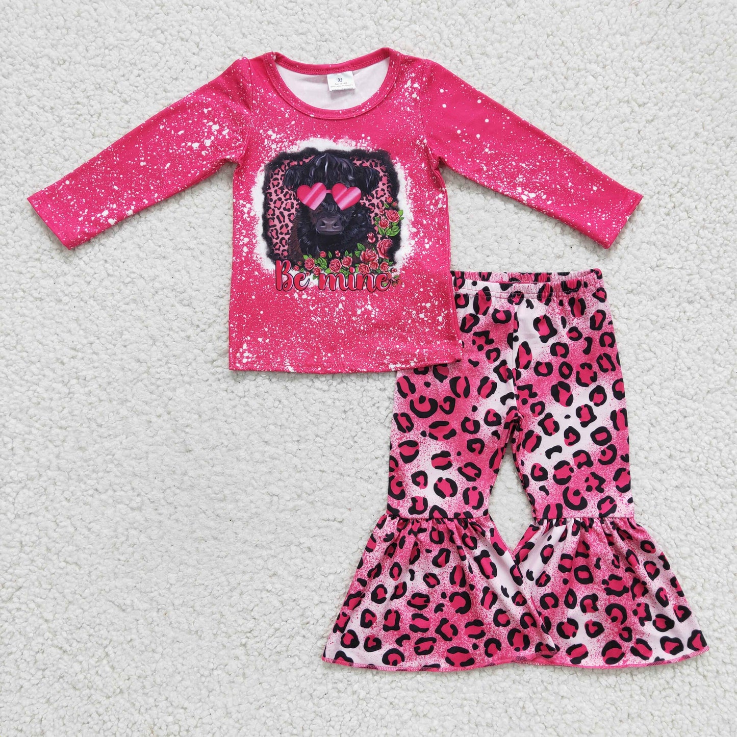 GLP0369 Valentine's Day Hot Pink Heifer Leopard Print Girls Set