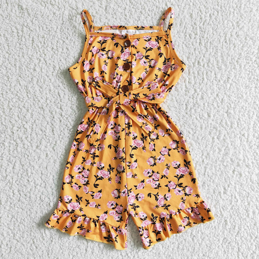 SR0005 Summer Yellow Floral Print Jumpsuits
