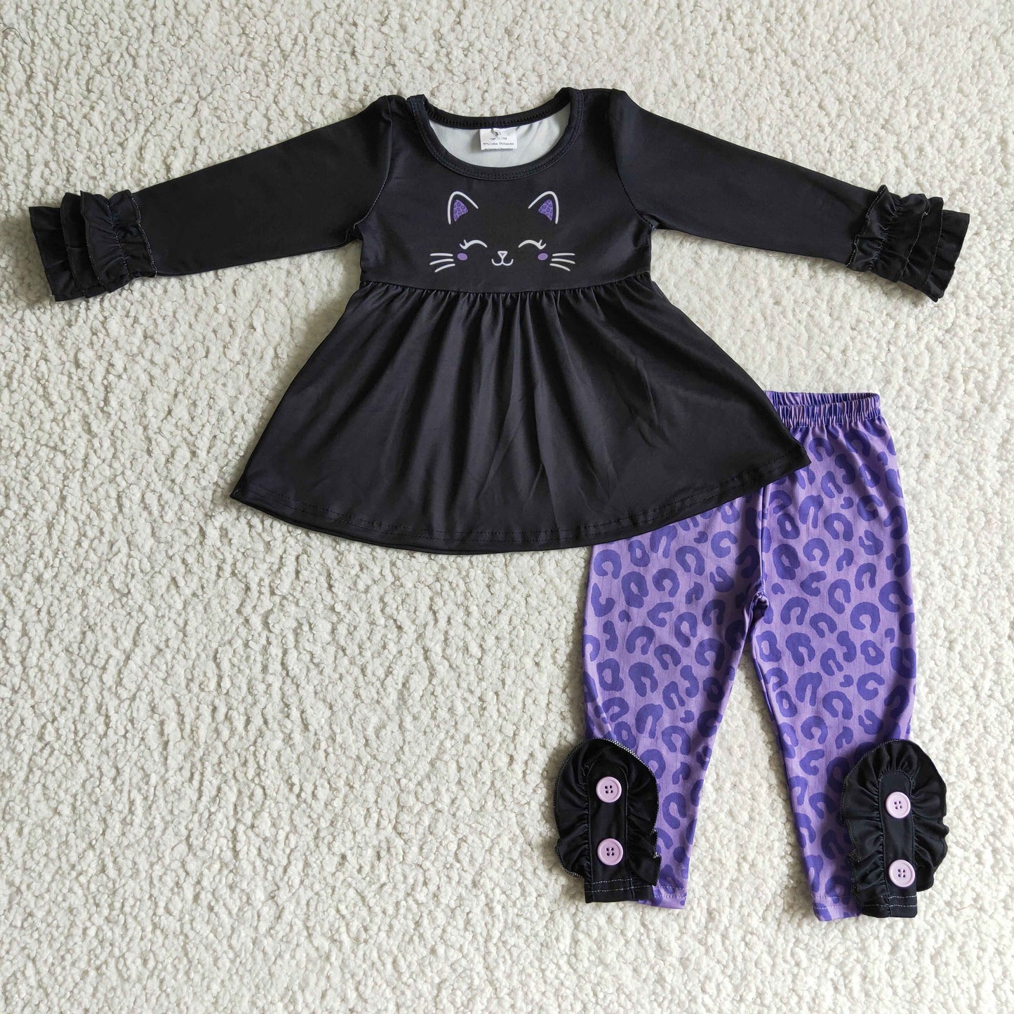 GLP0212 Halloween Cat Purple Leopard Print Girls Set