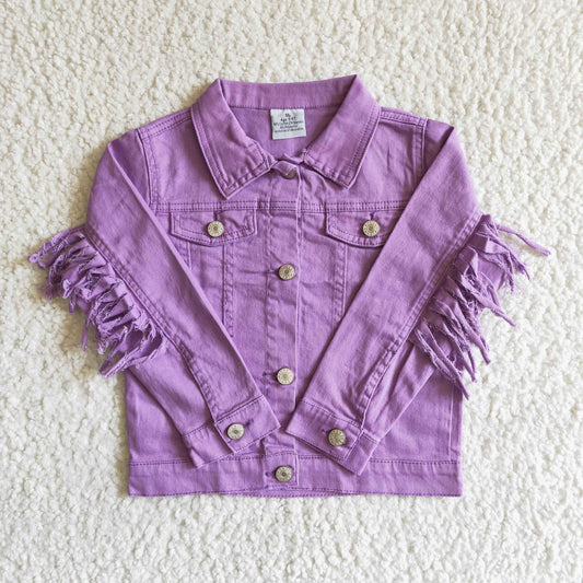 6 A32-19 Purple Long Sleeve Tassels Denim Jacket