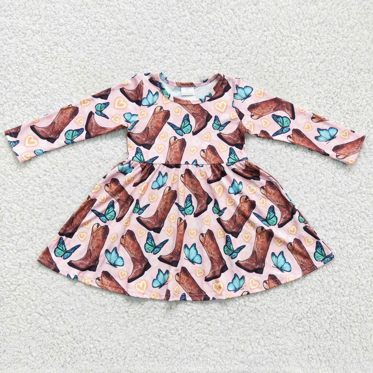 GLD0166 Western Boots Butterfly Heart Valentine's Day Girls Dress