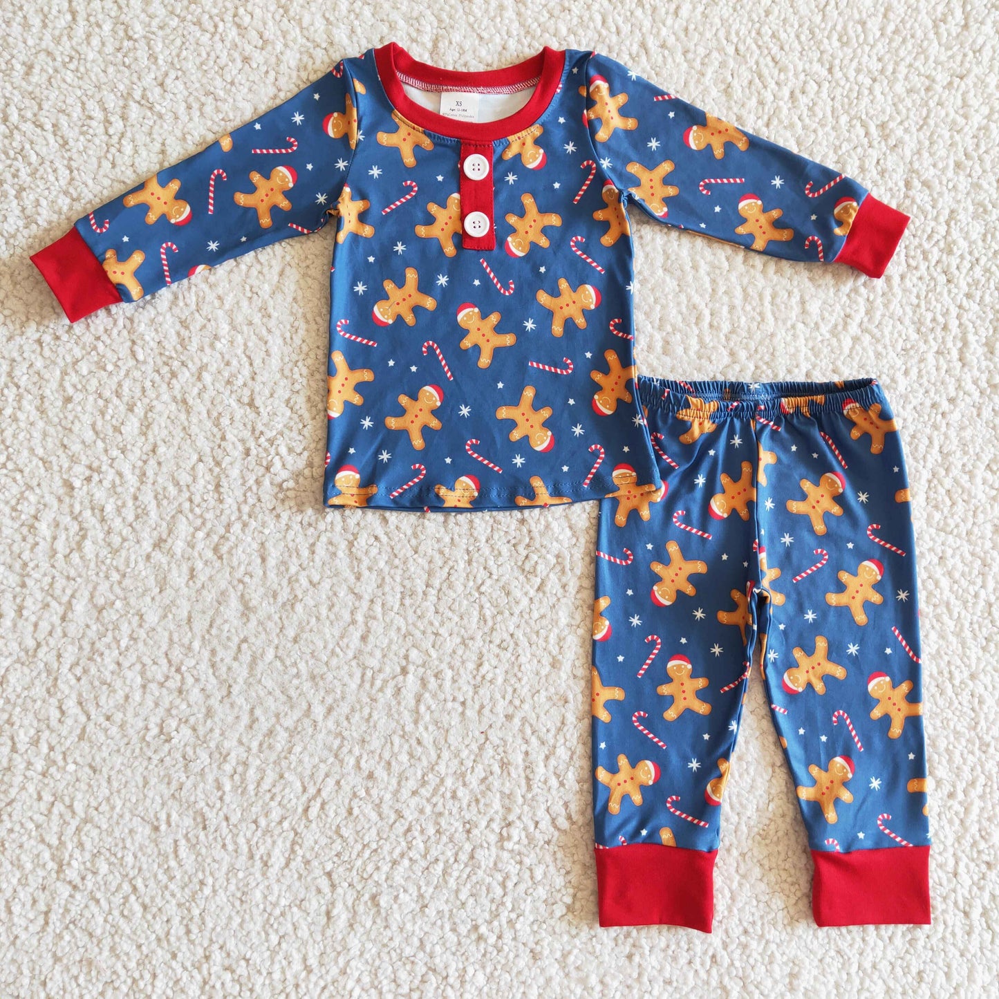 BLP0134 Christmas Blue Gingerbread Man Boys Pajamas