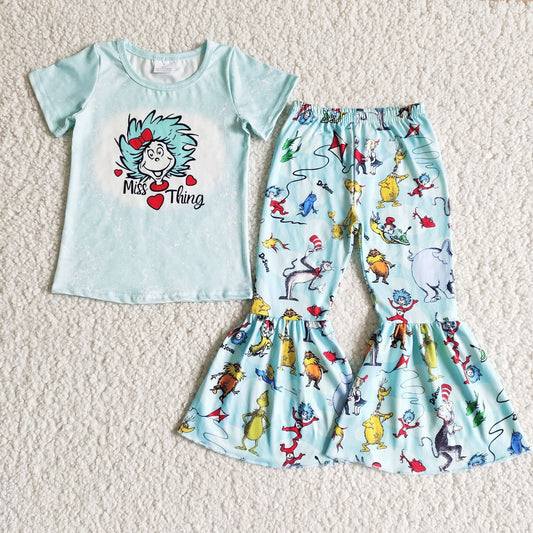 B3-25 Miss Thing Blue Short Sleeve Dr Cartoon Baby Girls Set