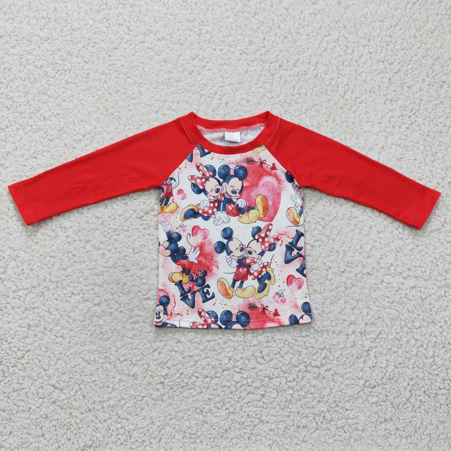 BT0157 Valentine Red Raglan Long Sleeve Cartoon Boys Shirts Top