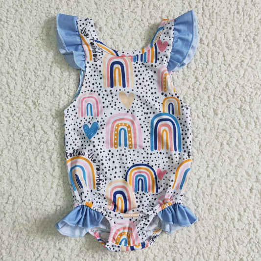 S0002 Rainbow Print Casual Kids Bathing Suits Swimsuits