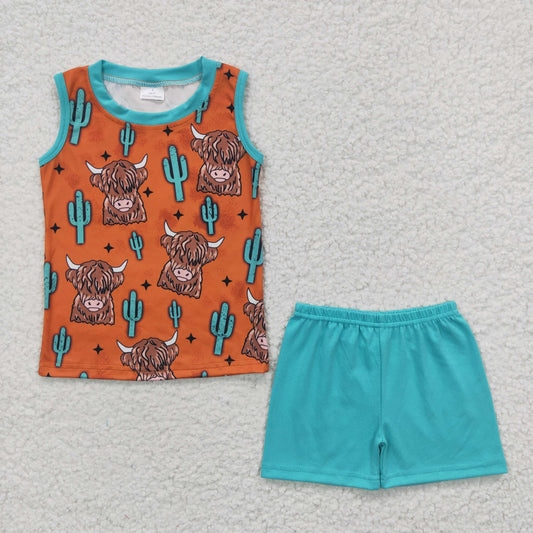 BSSO0211 Heifer Cactus Sleeveless Turquoise Shorts Summer Boys Set