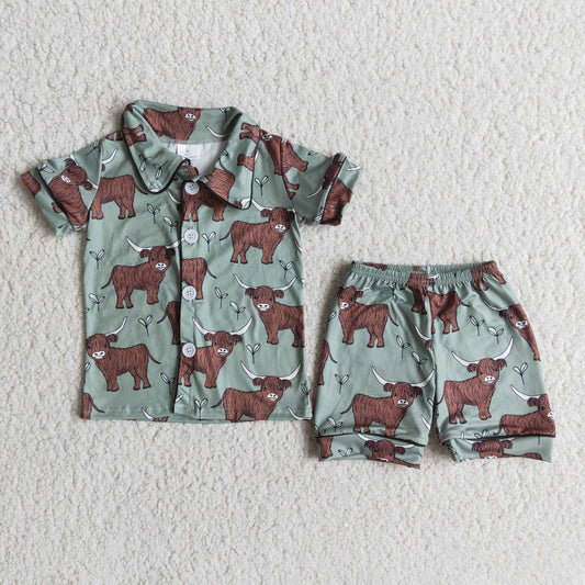 E14-1 Boys Summer Short Sleeve Heifer Print Pajamas