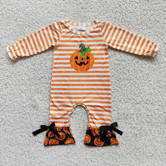 Fashion Baby Girls Pumpkin Striped Print Halloween Kids Romper