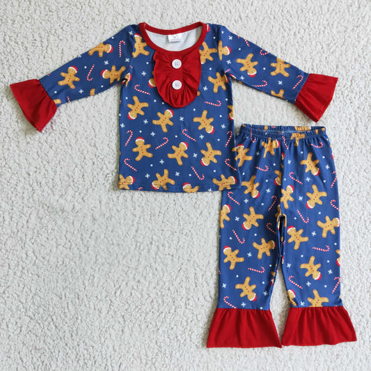 GLP0331 Christmas Blue Gingerbread Girls Pajamas