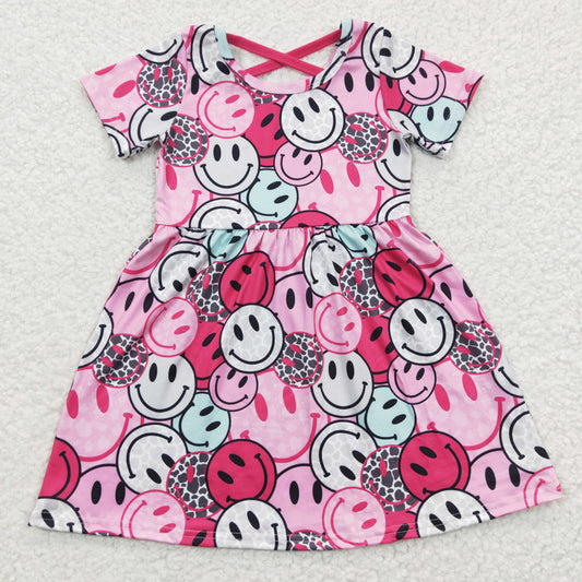 GSD0312 Pink Short Sleeve Smile Baby Girls Casual Dress