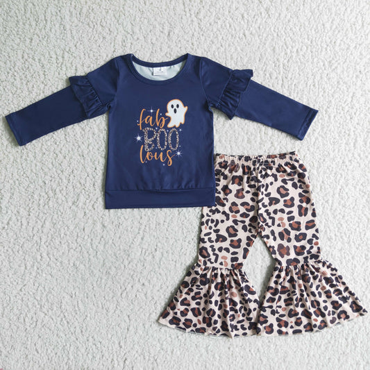 GLP0074 Halloween Boo Leopard Print Baby Girls Outfits