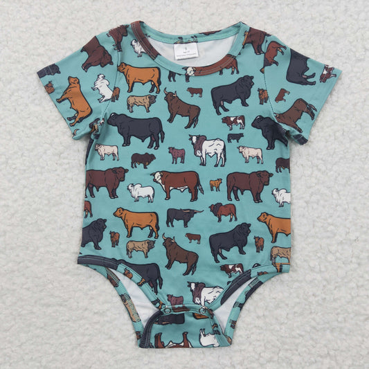 USA SHOP SR0305 Cow Farm Green Kids Romper