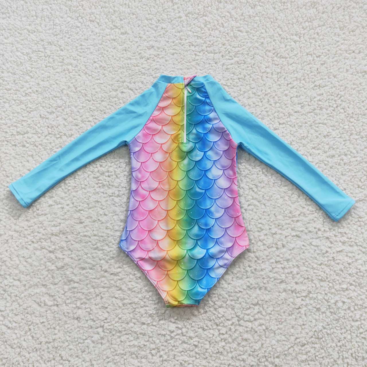 S0075 Blue Mermaid Scale Girls Long Sleeve Bathing Suits Swimsuits