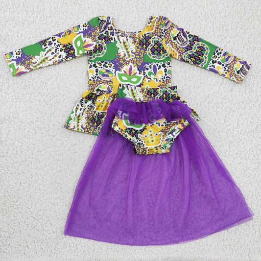 GLD0153 Mardi Gras Mask Girls Purple Tutu Bummies Set
