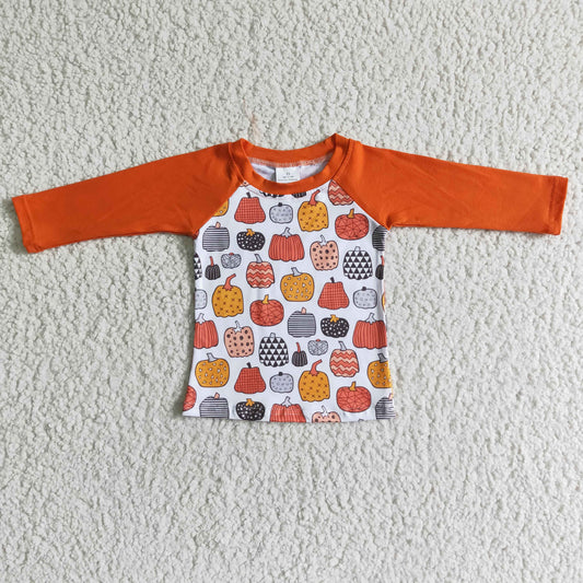 6 A30-6-1 Boys Casual Fall Pumpkin Print Casual T-shirts