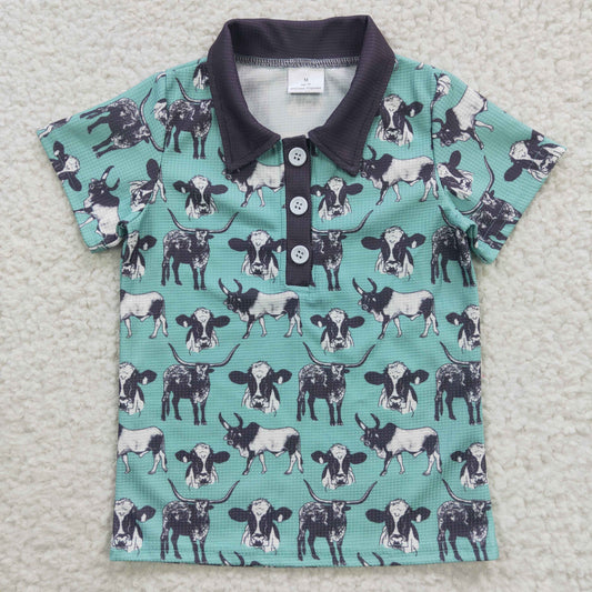 BT0211 Cow Blue Short Sleeve Ribbed Boys T-shirts